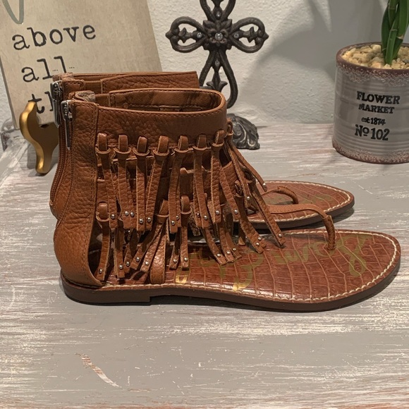 Sam Edelman “Griffen” Leather Brown fringe gladiator sandals 7.5M NWT - Picture 8 of 14